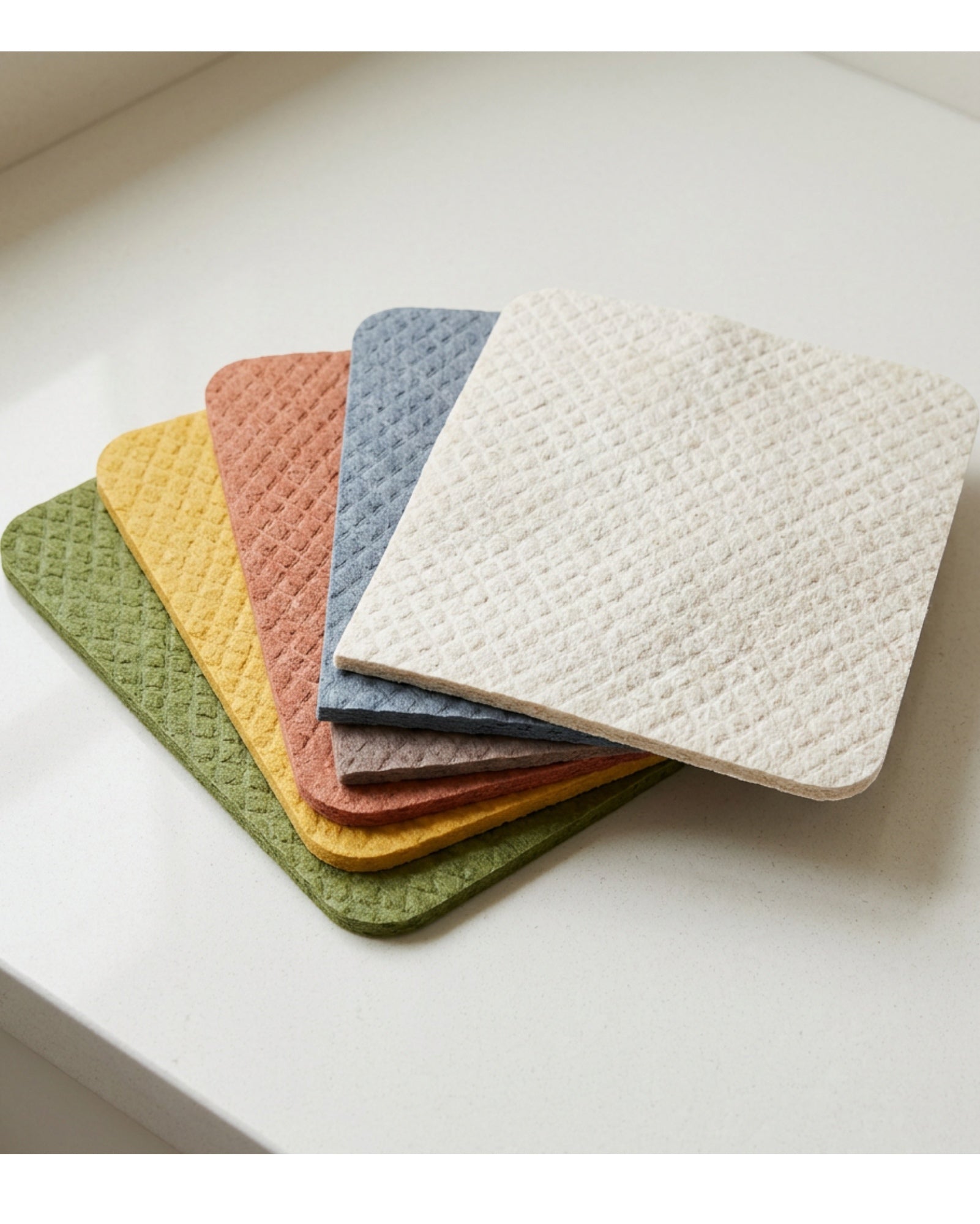 Ytkbd Diamond-Embossed Cellulose-Cotton Sponge Cloth Set of 5 Muted Colors - Lifestyle view