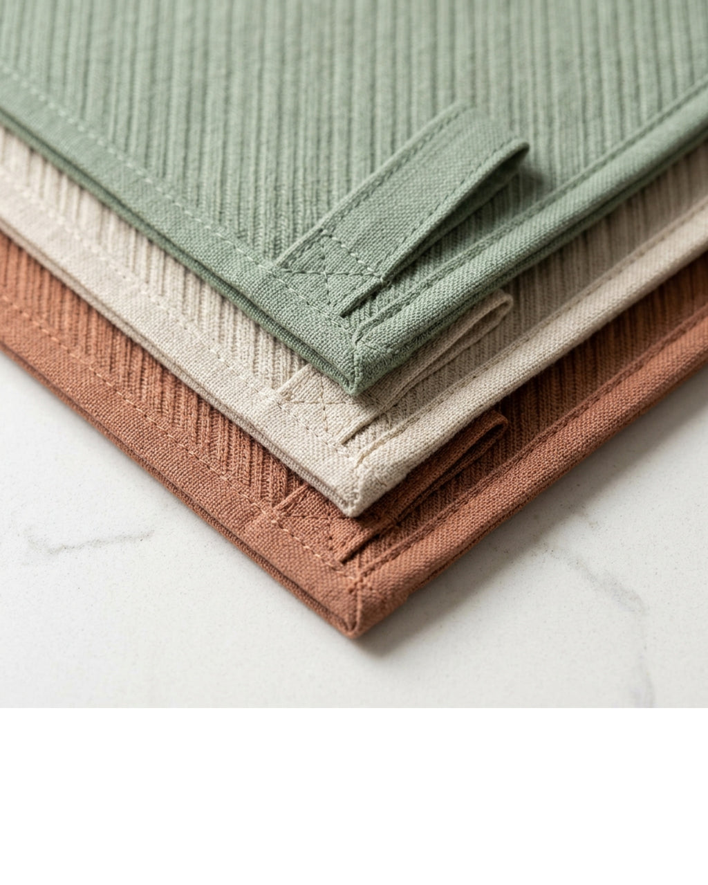 Ytkbd Ribbed Linen-Cotton Cleaning Cloth Set of 3 Sage Oat Clay - Detail view