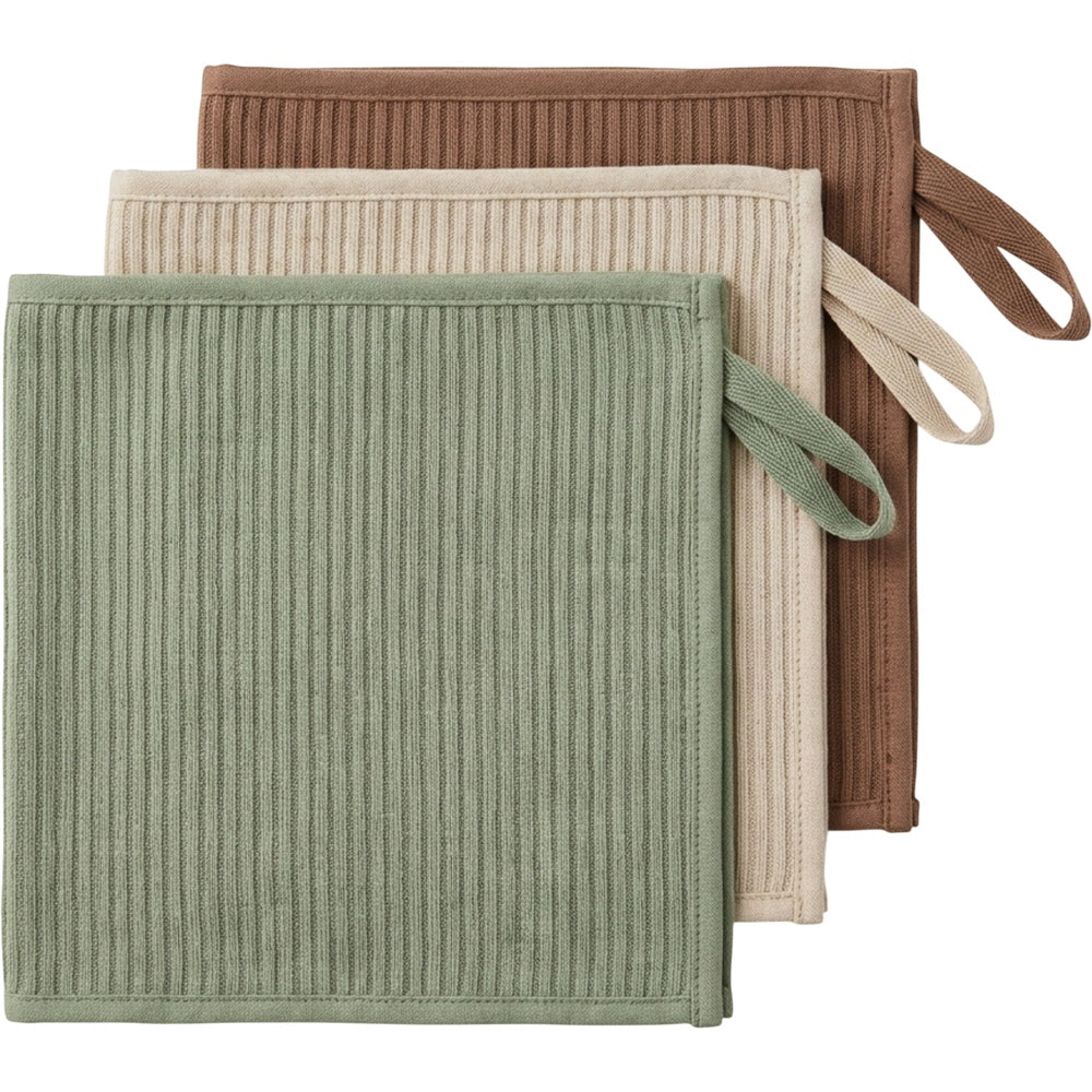Ytkbd Ribbed Linen-Cotton Cleaning Cloth Set of 3 Sage Oat Clay - Product view